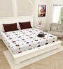 White Traditional print 144 TC Cotton King Size  Bedsheet With 2 Pillow Cover