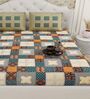 Cream Traditional print 144 TC Cotton King Size  Bedsheet With 2 Pillow Cover