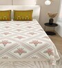 White Floral 144 TC Cotton King Size  Bedsheet With 2 Pillow Cover