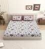 White Floral 144 TC Cotton King Size  King Size Bedsheet With 2 Pillow Cover
