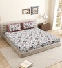 White Floral 144 TC Cotton King Size  King Size Bedsheet With 2 Pillow Cover