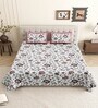 White Floral 144 TC Cotton King Size  King Size Bedsheet With 2 Pillow Cover