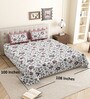 White Floral 144 TC Cotton King Size  King Size Bedsheet With 2 Pillow Cover