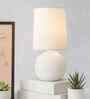 Bedside Ceramic Table Lamp, Classic Desk lamp for Living Room Bedroom, Farmhouse Nightstand Lamps Round with White Fabric Shade