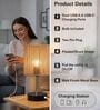 Bedside Lamp for Bedroom Nightstand Table Light with USB A | C Charging Port-Chain Pull Control