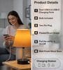 Bedside Lamp for Bedroom Nightstand Table Light with USB A | C Charging Port-Chain Pull Control