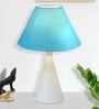 Matt Black Metal Modern Lamp with Fabric Shade, White Cone, Turquoise Shade