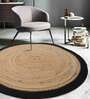 Beige Geometric Jute 3 ft x 3 ft Hand Woven Round Carpet