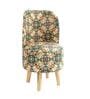 Beige & Blue Texture Printed Chair & Stool in Natural Polish