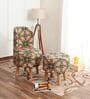 Beige & Blue Texture Printed Chair & Stool in Natural Polish