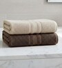 Beige & Brown Soft Cotton 500 GSM Solid Bath Towel Pack Of 2