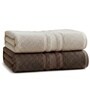 Beige & Brown Soft Cotton 500 GSM Solid Bath Towel Pack Of 2