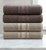 Beige & Brown Soft Cotton 500 GSM Solid Bath Towel Pack Of 4