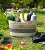 Beige & Brown Polypropelyene Floris Tote Storage Basket