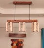 Elegant 3 Lights Beige & Brown Solid Wood Linear Chandelier Cluster Hanging Light