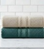 Beige & Dark Green Soft Cotton 500 GSM Solid Bath Towel Pack Of 2