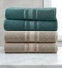 Beige & Dark Green Soft Cotton 500 GSM Solid Bath Towel Pack Of 4
