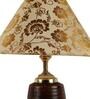Beige & Gold Shade Table Lamp With Brown Base