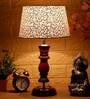 Turin Beige and Gold Fabric Shade Night Lamp With Wood Base