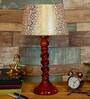 Siena Beige and Gold Fabric Shade Night Lamp With Wood Base