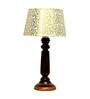 Intricately Beige and Gold Fabric Shade Night Lamp With Wood Base