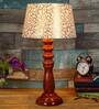 Confined Beige and Gold Fabric Shade Night Lamp With Wood Base
