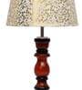 Turin Beige and Gold Fabric Shade Night Lamp With Wood Base