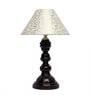 Estelle Beige and Gold Fabric Shade Night Lamp With Wood Base