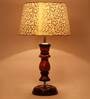 Turin Beige and Gold Fabric Shade Night Lamp With Wood Base