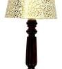 Intricately Beige and Gold Fabric Shade Night Lamp With Wood Base