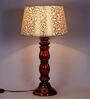 Lavery Beige and Gold Fabric Shade Night Lamp With Wood Base