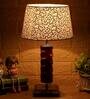 Chelsfield Beige and Gold Fabric Shade Night Lamp With Wood Base
