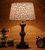 Vrikshya Beige and Gold Fabric Shade Night Lamp With Wood Base