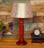 Century Beige and Gold Fabric Shade Night Lamp With Wood Base