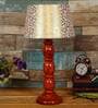 Mace Beige and Gold Fabric Shade Night Lamp With Wood Base