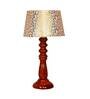 Confined Beige and Gold Fabric Shade Night Lamp With Wood Base