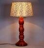 Mace Beige and Gold Fabric Shade Night Lamp With Wood Base