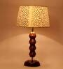 Petunia Beige and Gold Fabric Shade Night Lamp With Wood Base