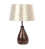 Marigot Beige and Gold Fabric Shade Night Lamp With Wood Base