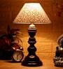 Estelle Beige and Gold Fabric Shade Night Lamp With Wood Base
