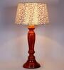 Shizen Beige and Gold Fabric Shade Night Lamp With Wood Base