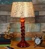 Siena Beige and Gold Fabric Shade Night Lamp With Wood Base