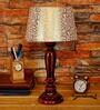 Adriana Beige and Gold Fabric Shade Night Lamp With Wood Base