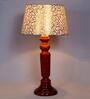 Century Beige and Gold Fabric Shade Night Lamp With Wood Base