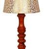 Fauci Beige and Gold Natural Fiber Shade Night Lamp With Wood Base