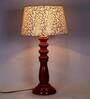 Confined Beige and Gold Fabric Shade Night Lamp With Wood Base