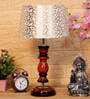 Turin Beige and Gold Fabric Shade Night Lamp With Wood Base