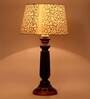 Intricately Beige and Gold Fabric Shade Night Lamp With Wood Base