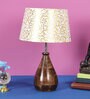 Marigot Beige and Gold Fabric Shade Night Lamp With Wood Base