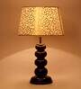 Caged Beige and Gold Fabric Shade Night Lamp With Wood Base